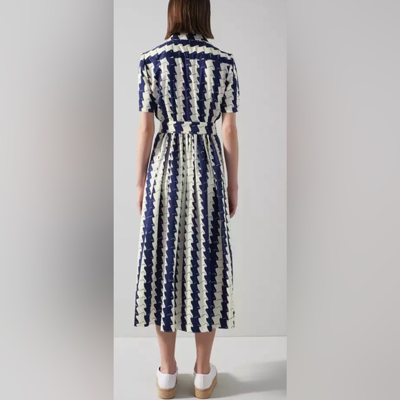 NWT L.K Bennett Calder Navy and Cream Wavy Stripe Shirt Dress in Size 14 - Picture 3 of 8